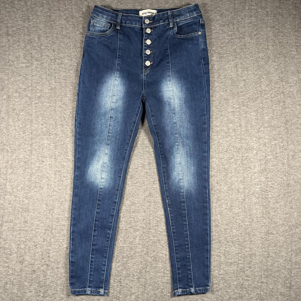 Most Wanted Womens Jeans Size 13 High Rise Skinny Button Fly Front Seam Stretch